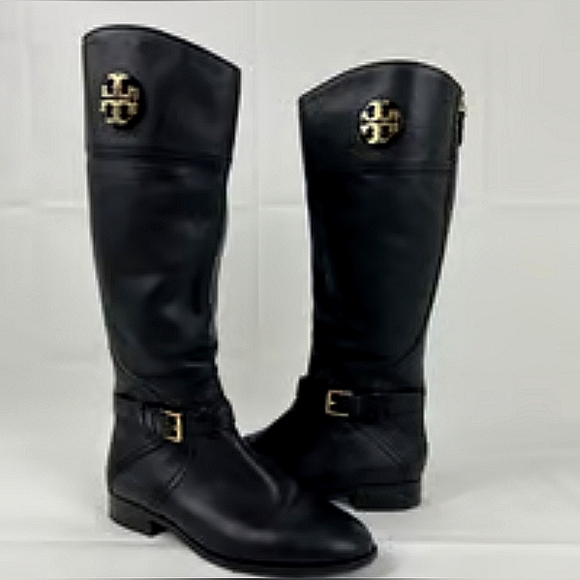 Tory Burch Designer Adeline Riding Boot 20mm Black Leather Size